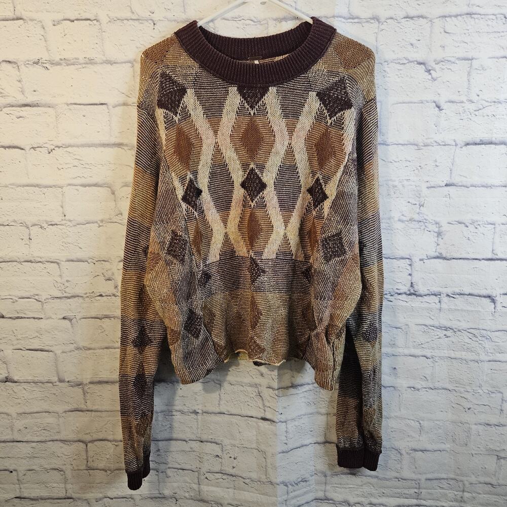 Free People Diamond Days Sweater Wool Mohair Grandpa Cottage Retro Size Large - Picture 1 of 6